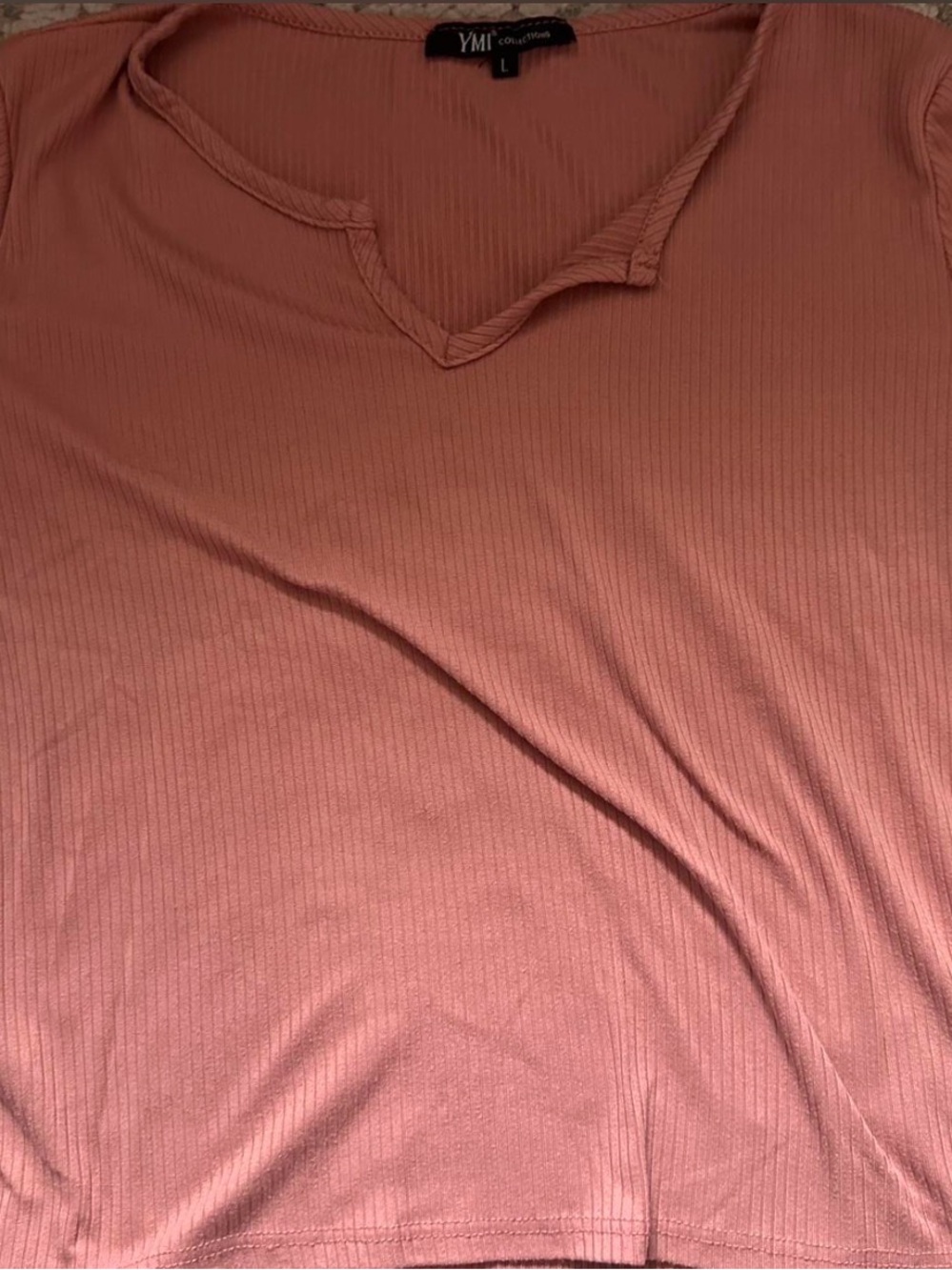 YMI Women's Ribbed Short Sleeve Tee in Dusty Rose